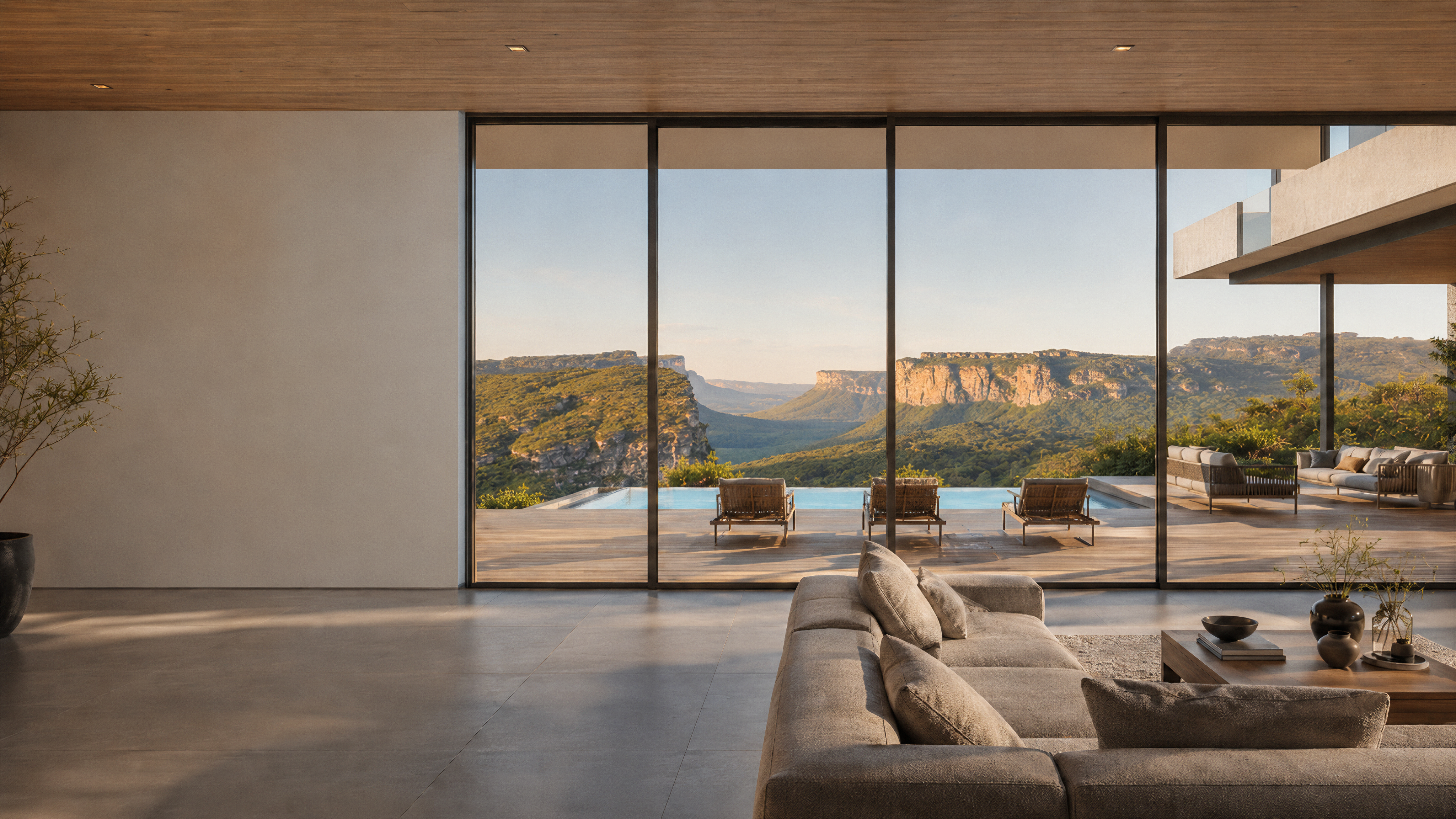 Casa contemporânea com grandes esquadrias e vista para a Chapada Diamantina